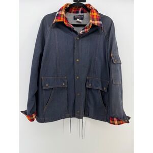Vintage 80s 90s Valley Co Denim Utility Jacket Chore Style Plaid Boxy Women 2XL